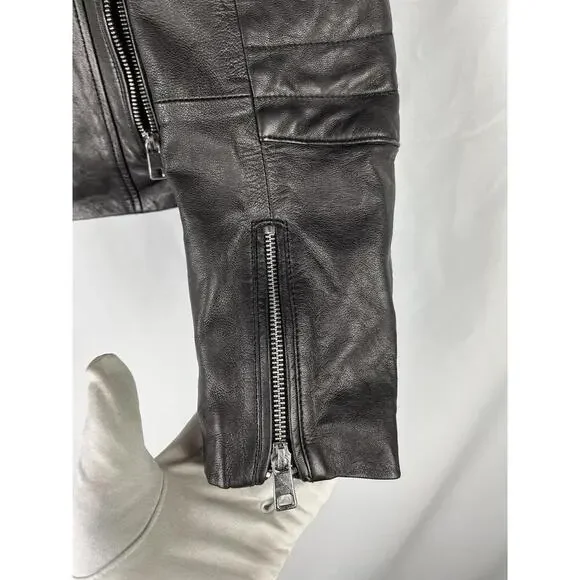 Banana Republic Cropped Leather Moto Jacket Black Size S - Picture 3 of 6